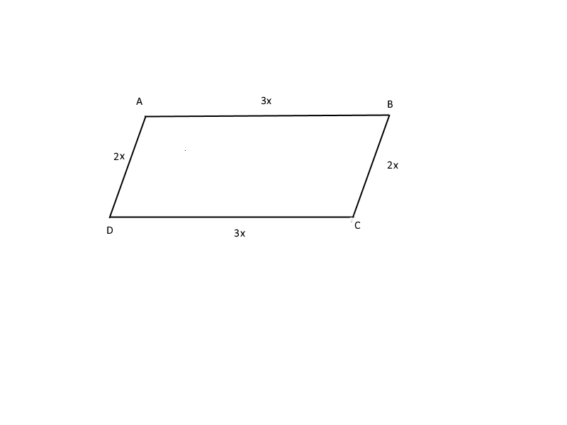 Two adjacent sides of a parallelogram are in the ratio of 3:2. The The Perimeter Of A Parallelogram Is 72 Meters