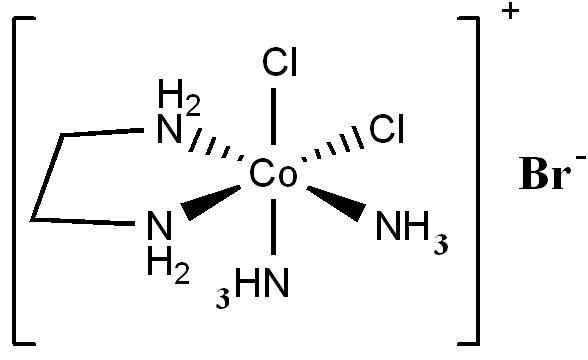 http://en.wikipedia.org/wiki/Cis-Dichlorobis(ethylenediamine)cobalt(III)_chloride