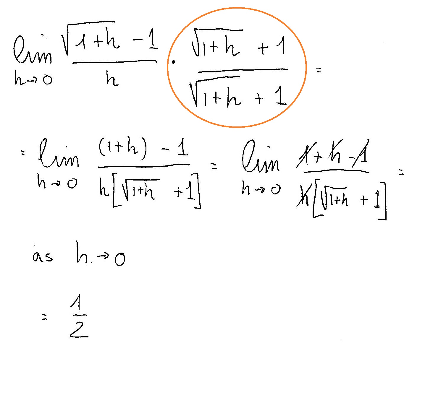 How do you find the limit of (sqrt(25+h)-25)/h as h approaches 25