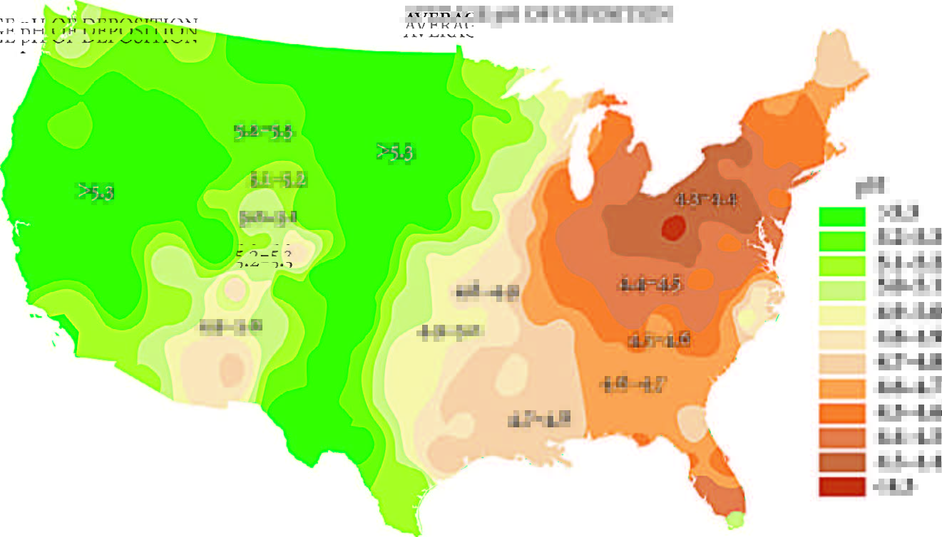 What region of the US has the lowest pH value of acid rain? Socratic