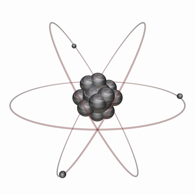 The Bohr Model - with the size of the nucleus drawn WAY too big.