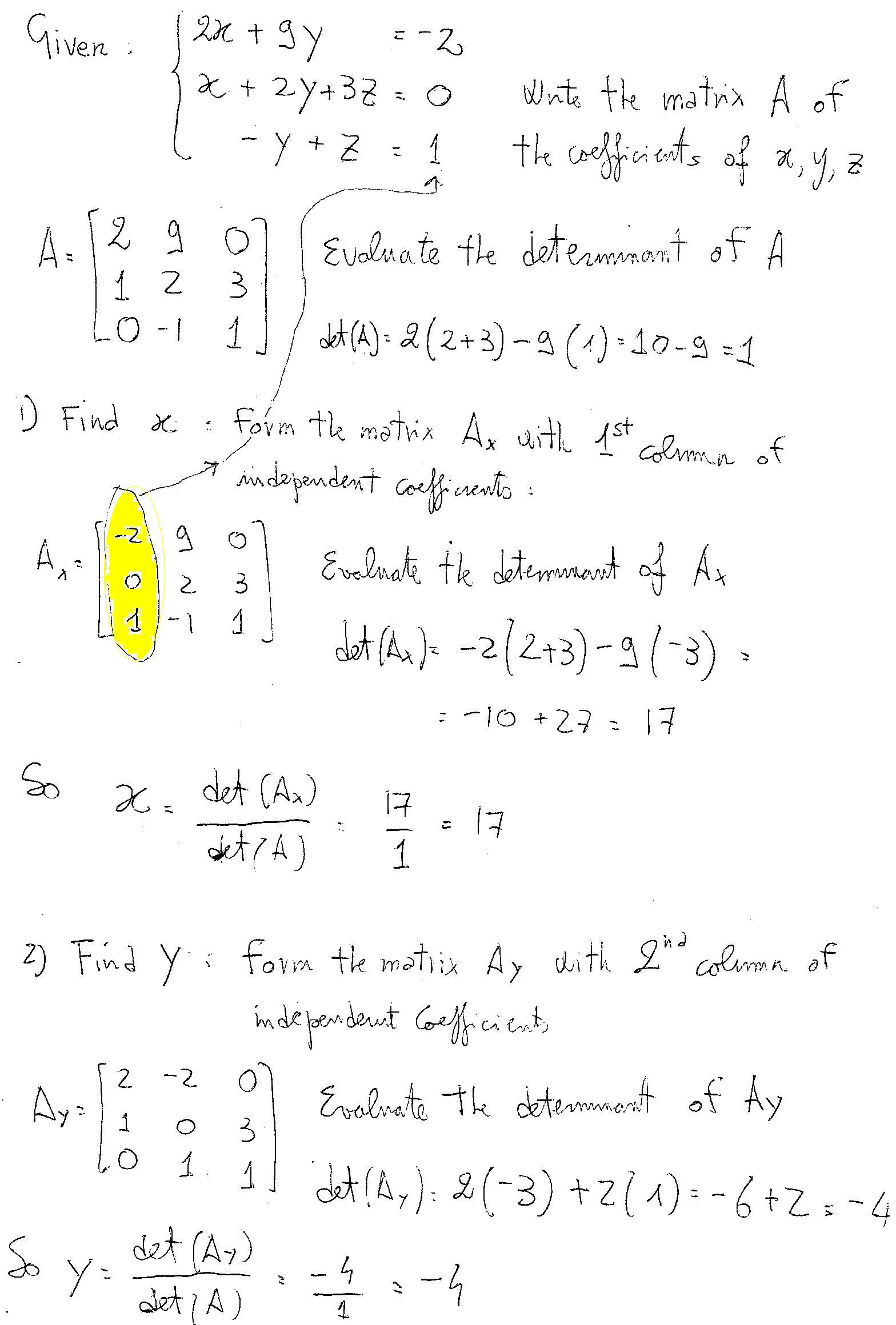 How Do You Solve 2x 9y 2 X 2y 3z 0 And Y Z 1 Using Matrices Socratic