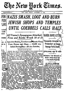 The front page of The New York Times of 11 November 1938