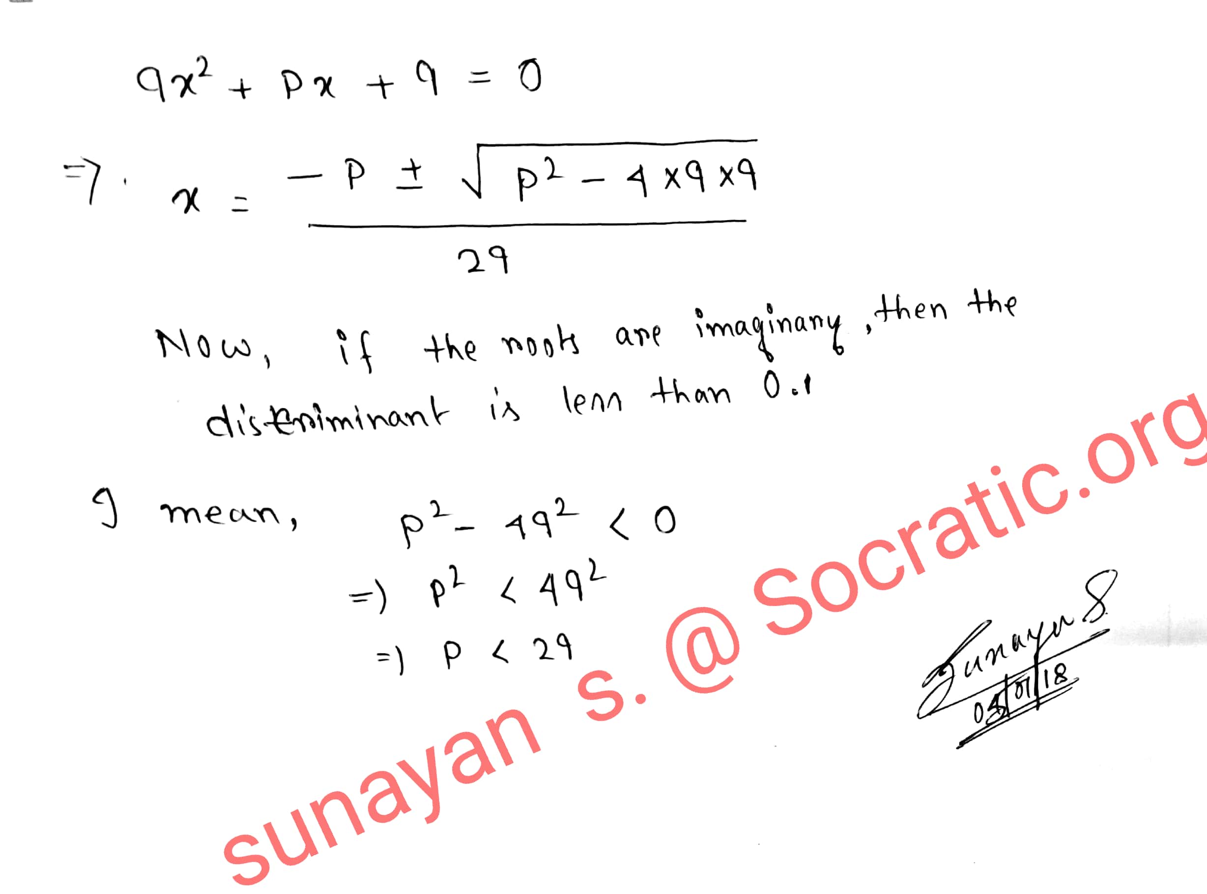 If The Ratio Of The Roots Of The Equation Qx 2 Px Q 0 Be Imaginary Where P Q 0 Then Show That 0 P 2q Socratic