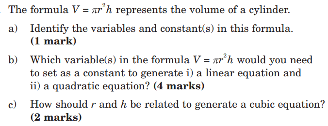 The Formula V Pr H Represents The Volume Of A Cylinder And The Following Questions In The Picture Socratic