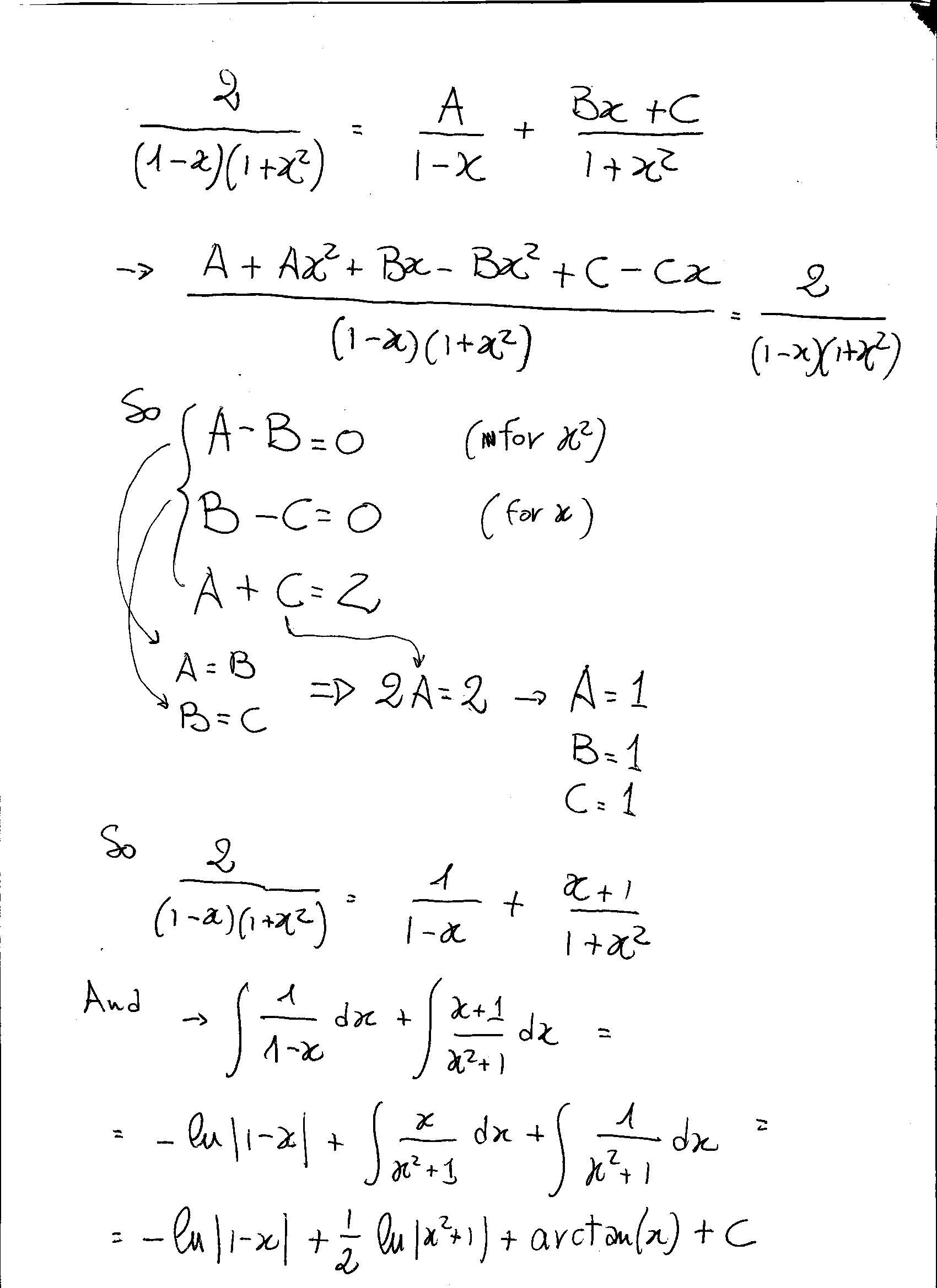 How do you integrate int 2/((1x)(1+x^2)) dx using partial