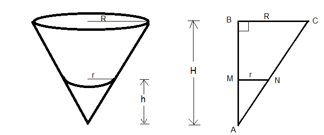 A conical paper cup is 10 cm tall with a radius of 30 cm. The cup is A Conical Paper Cup Is 10 Cm Tall