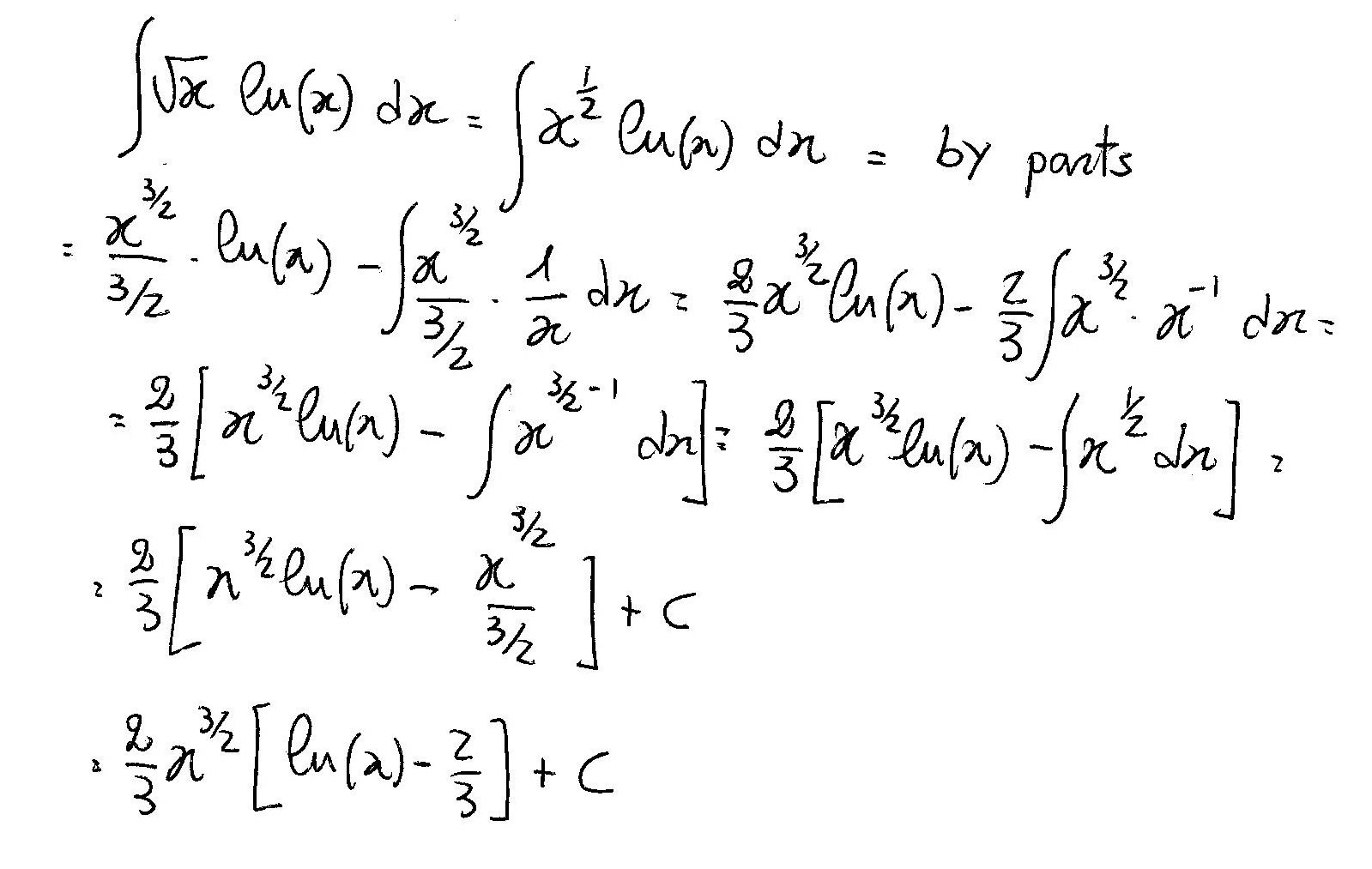 How Do You Integrate Int Sqrtx Ln X Dx Using Integration By Parts Socratic
