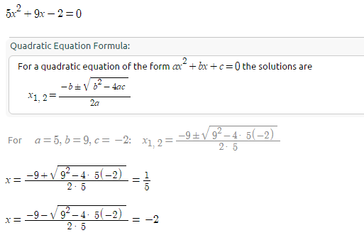 How Do You Solve 5x 2 9x 2 0 Using The Quadratic Formula Socratic