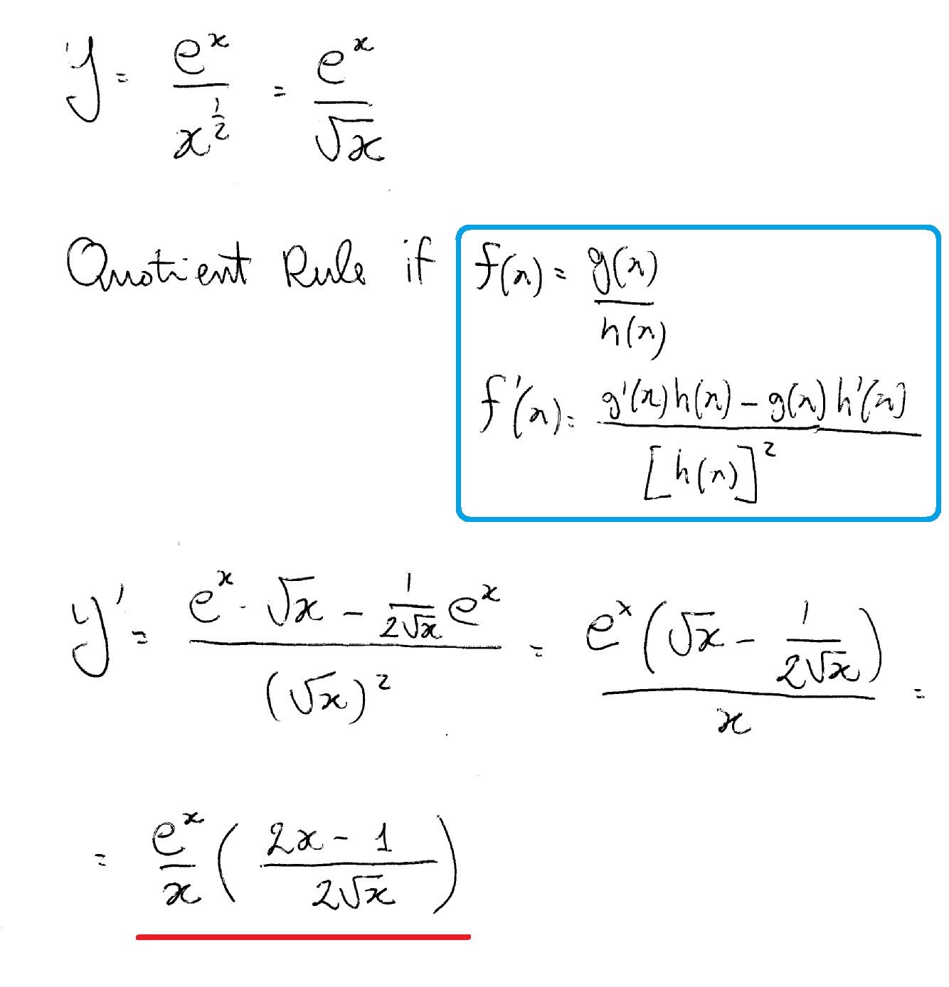 How Do You Find The Derivative Of Y E X X 1 2 Using The Quotient Rule Socratic