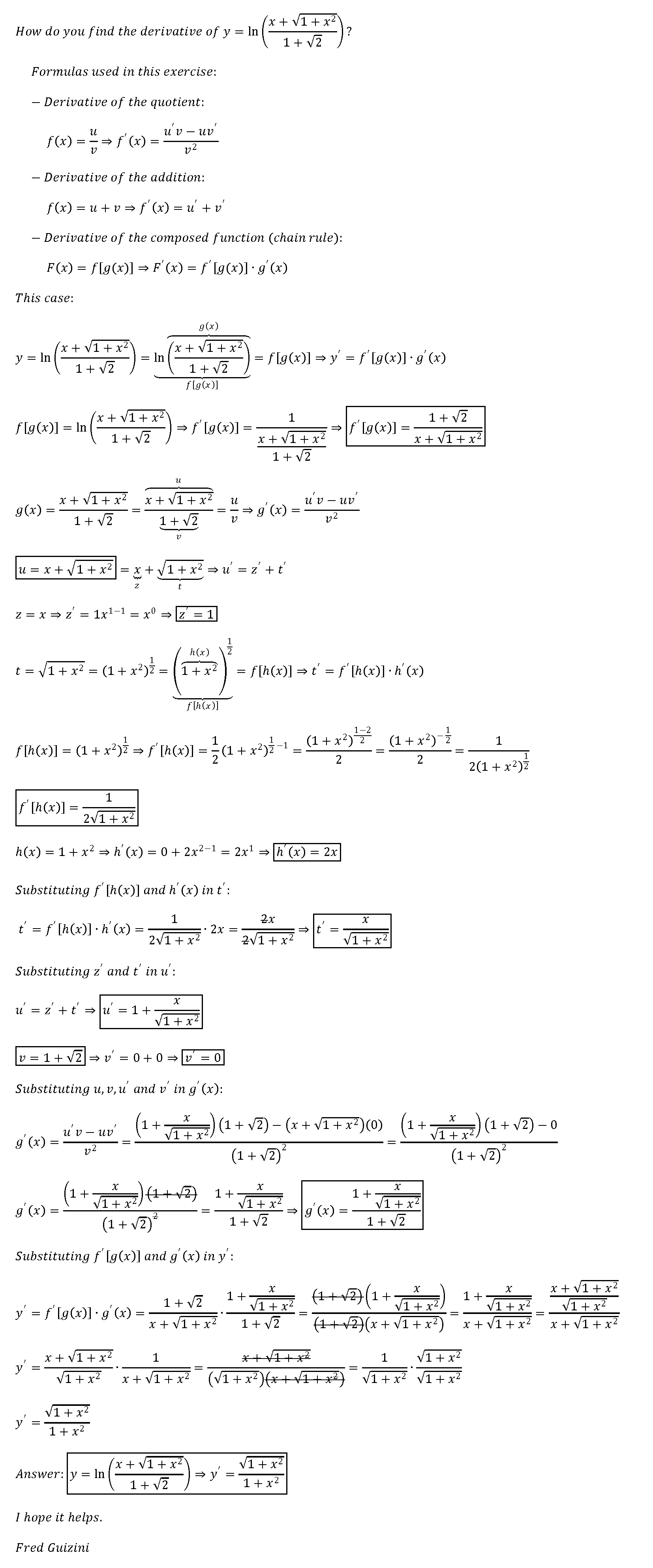 How Do You Find The Derivative Of Y Ln X Sqrt 1 X 2 1 Sqrt2 Socratic