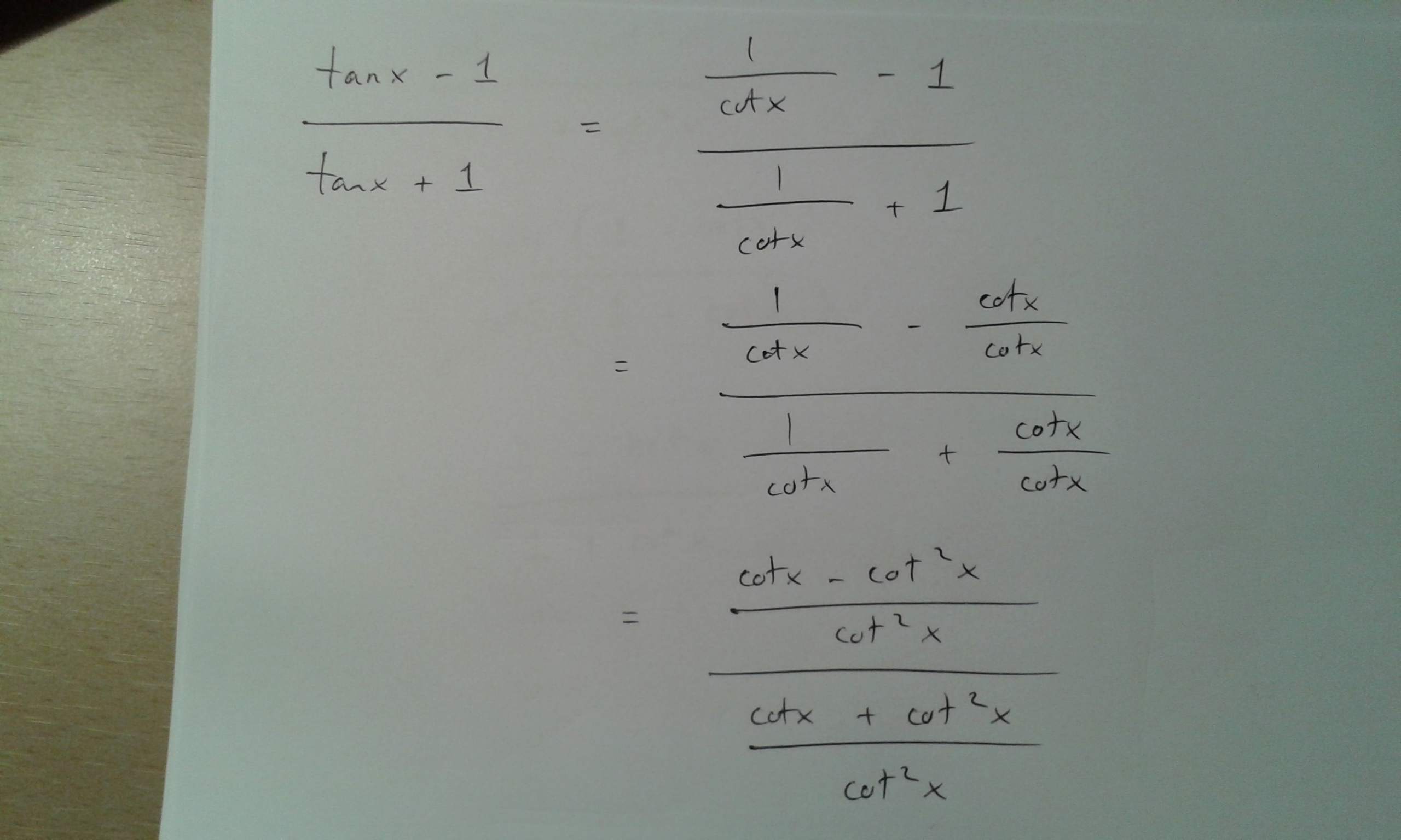 How Do You Prove Tan X 1 Tan X 1 1 Cot X 1 Cot X Socratic