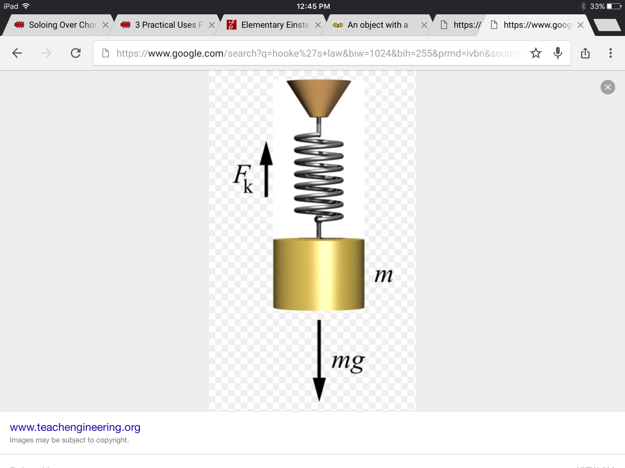 An object with a mass of 4 kg is hanging from a spring with a constant of 3 (kg)/s^2. If the