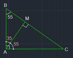 ABC is a right triangle. AM is perpendicular to BC. The size of