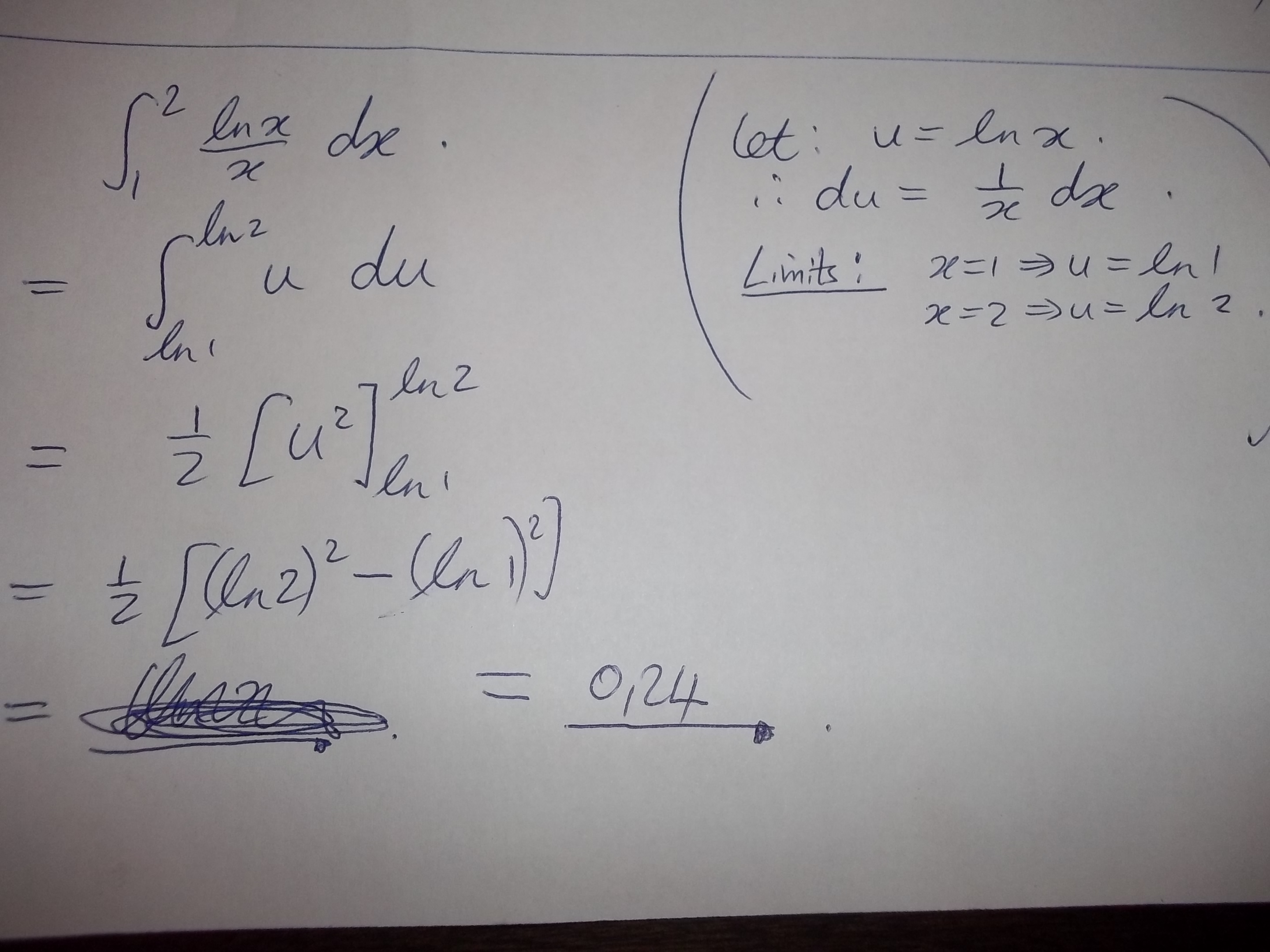 What Is The Definite Integral From 1 To 2 Of Ln X Xdx Socratic