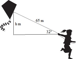 The kite string is 65 m long and makes an angle of 32° with the ground. How  do you calculate the vertical height of the kite to the nearest meter?