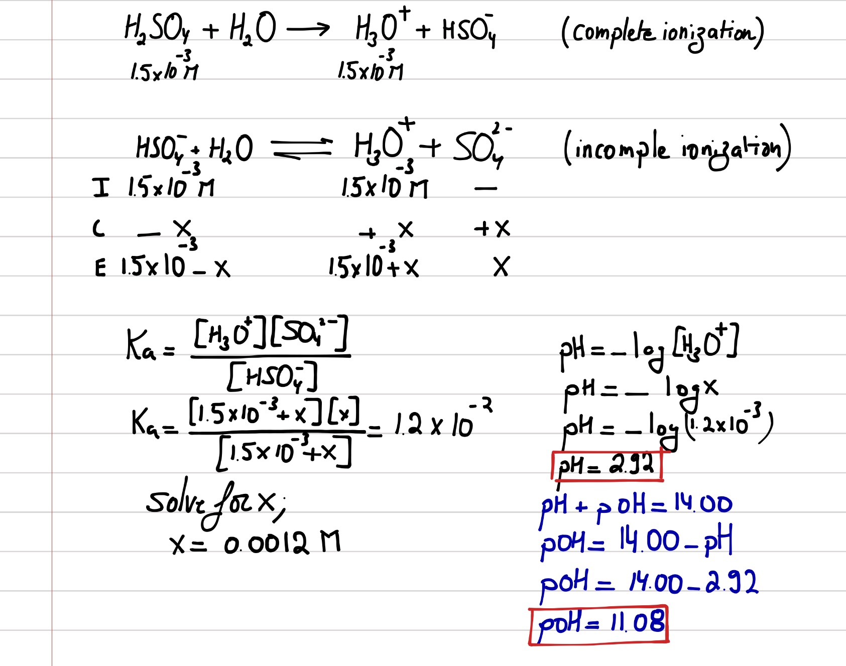 What Is The Ph And Poh Of A 1 5 10 3 M Solution Of Sulfuric Acid H 2so 4 Socratic