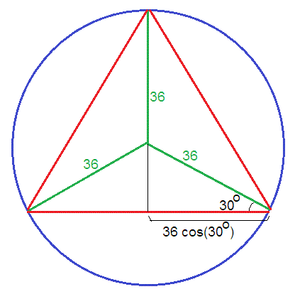 How do you find length of sides of an equilateral triangle inscribed in a  circle with a radius of 36? | Socratic